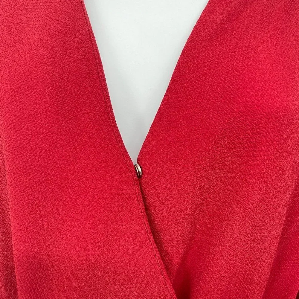 She & Sky Wrap V-Neck Side Tie Red Ruffle Romper Small - Picture 7 of 9
